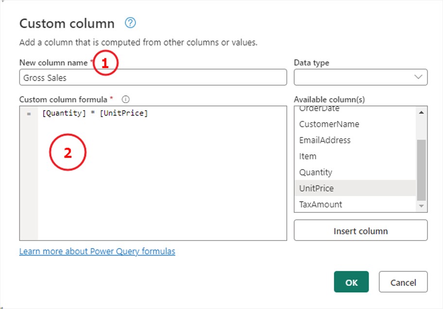 custom column using power query, m-dax