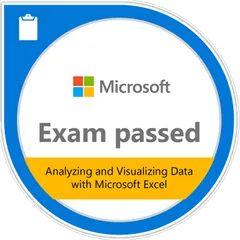 Microsoft exam passed: Analyzing and Visualizing Data with Microsoft Excel badge