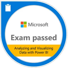 Microsoft exam passed: Analyzing and Visualizing Data with Power BI badge